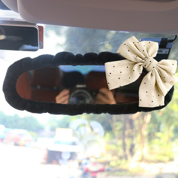 Cute Dot Bowknot Κάλυμμα εσωτερικού καθρέφτη αυτοκινήτου Cartoon βελούδινη θήκη για καθρέφτη οπισθοπορείας Διακόσμηση αξεσουάρ για γυναίκες και κορίτσια