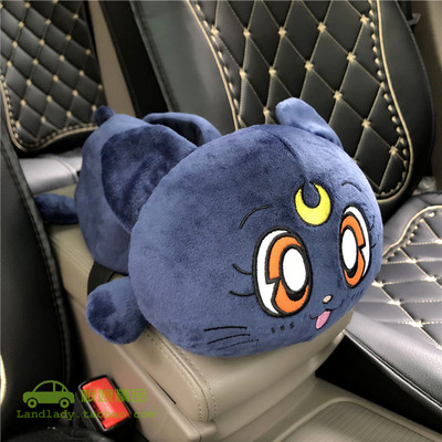 Plüss Luna Cat cica Kreatív autós szövetdoboz Autós kiegészítők lányoknak Női Para Auto Cartoon Karfa doboz Szék háttámla