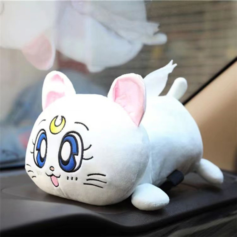 Plüss Luna Cat cica Kreatív autós szövetdoboz Autós kiegészítők lányoknak Női Para Auto Cartoon Karfa doboz Szék háttámla