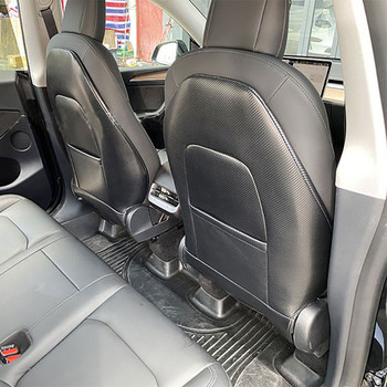 Για το tesla model 3 Y Carbon Fiber Seat Anti-kick Mat Pad Protector Seat Back Cover Δερμάτινο Ματ 2τμχ