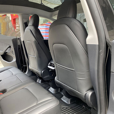 Skirta tesla modeliui 3 Y anglies pluošto sėdynė, apsauganti nuo smūgių kilimėlio padėklo, sėdynės nugaros odinio dangtelio kilimėlis 2 vnt.