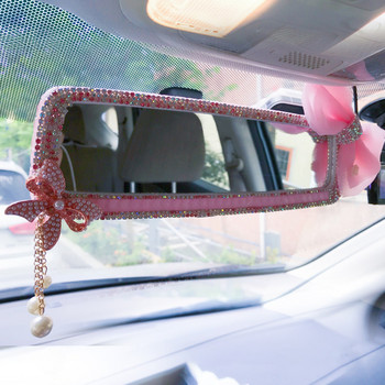 Интериорно огледало за обратно виждане на кола с розови кристали Сладка пеперуда Вятърни камбанки Орнамент Декоративен капак Аксесоари за задно огледало Дамски
