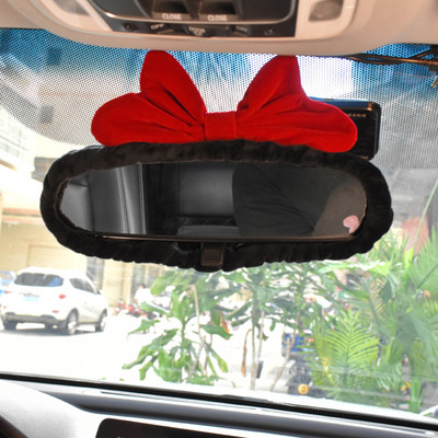 Velvet Retro Red Bow auto peegli kate Universaalne veniv pehme plüüs auto sisemus tahavaate peegli korpus Dekoratsioonitarvikud naistele