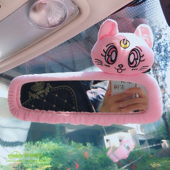 Очарователна котешка кола, капак на огледалото за обратно виждане, сладко креативно огледало с корейски персонаж, анимационно украса за заден ход, женска