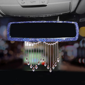 Творчески пискюли с кристали Интериор на автомобила Декорация на огледало за обратно виждане Чар Цвете Кристал Орнаменти за задно огледало Автомобилни аксесоари