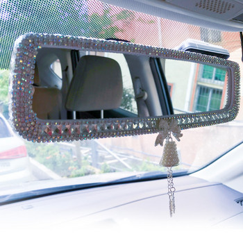 Капак за огледало за обратно виждане на кола Диамантена декорация Огледало за обратно виждане Сладък лък Кристален защитен калъф Дамски аксесоари за интериора на колата