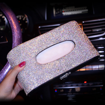 Χαριτωμένο Rhinestone Bowknot Car Tissue Box Μπλοκ Τύπος Universal Crystal Diamond Θήκη χάρτινου υποβραχιόνιου αυτοκινήτου Κάλυμμα για κορίτσια Αξεσουάρ αυτοκινήτου