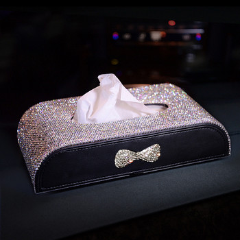Χαριτωμένο Rhinestone Bowknot Car Tissue Box Μπλοκ Τύπος Universal Crystal Diamond Θήκη χάρτινου υποβραχιόνιου αυτοκινήτου Κάλυμμα για κορίτσια Αξεσουάρ αυτοκινήτου