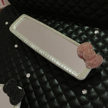 Bling Bowknot Rhinestone Car Interior Rearview Mirror Decoration Diamond Crystal Car Rearview Mirror for Girls Auto Accessories