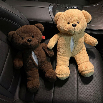 Πλάτη καθίσματος αυτοκινήτου Δημιουργική πλάτη καθίσματος αυτοκινήτου βελούδινη συρταριέρα με μικρό αρκουδάκι Cartoon Cute Bear Νέο δώρο αυτοκινήτου