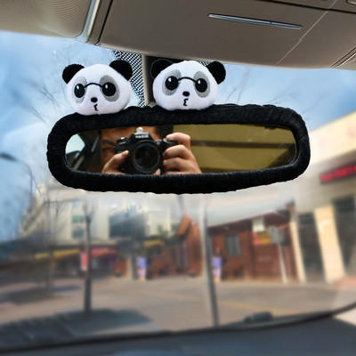 Animacinių filmų „Panda“ galinio vaizdo veidrodžio dangtelis Mielas automobilio vidaus apdaila Automobilio atbulinės eigos veidrodėlio dangtelio apdaila Automobilių priedai