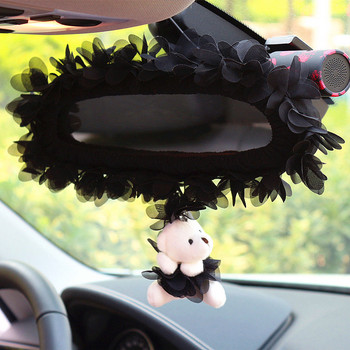 Κάλυμμα καθρέφτη με δαντέλα Μόδα Διακοσμήσεις εσωτερικού αυτοκινήτου Flounce Cute Bear Cars Κάλυμμα καθρέφτη οπισθοπορείας Θήκη Μωβ ροζ Μαύρο