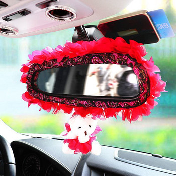 Κάλυμμα καθρέφτη με δαντέλα Μόδα Διακοσμήσεις εσωτερικού αυτοκινήτου Flounce Cute Bear Cars Κάλυμμα καθρέφτη οπισθοπορείας Θήκη Μωβ ροζ Μαύρο