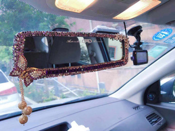 Аксесоари за огледало за обратно виждане Кристален лилав чар за кола Блестящ блестящ диамант Пеперуда Bling Pink за жени Интериорен декор