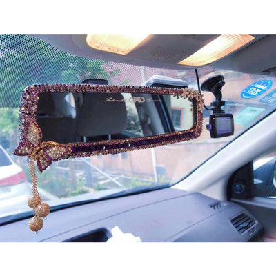 Tahavaatepeegli aksessuaarid Kristalllilla autovõlu Briljantselt särav Teemantliblikas Bling Roosa naiste sisekujundus