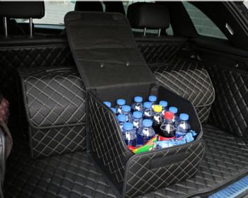 Чанта за съхранение на кола PU кожена кутия Органайзер за багажник Чанта за съхранение Сгъваема сгъваема багажник за кола Събиране Подреждане за автомобил SUV