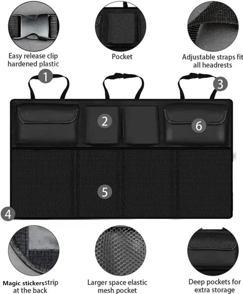 Organizator de mașină pentru scaunul din spate, plasă pentru portbagaj, plasă, geantă de depozitare, husă de buzunar, depozitare, ordonare, interior, accesorii de camping