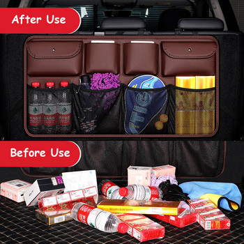 PU кожена чанта за съхранение на облегалката на задната седалка на автомобила Висококачествен органайзер за багажник на колата Автоматично прибиране Подреждане Аксесоари за интериора Универсален