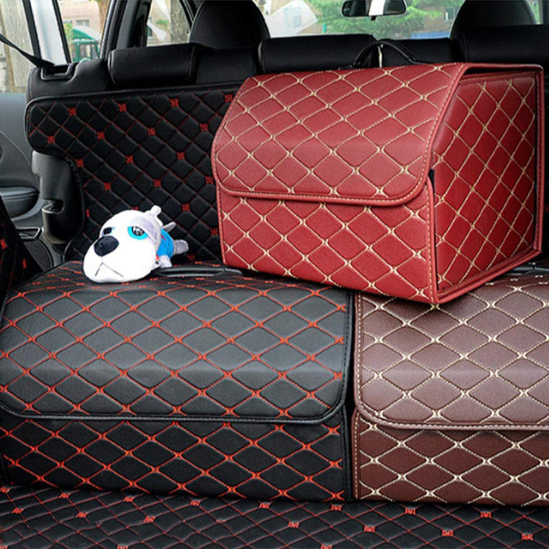 Cutie de depozitare portbagajul mașinii Geantă pliabilă din piele Organizator de înaltă capacitate pentru mașină, depozitare, ordonare, cutie de depozitare de călătorie, accesorii auto