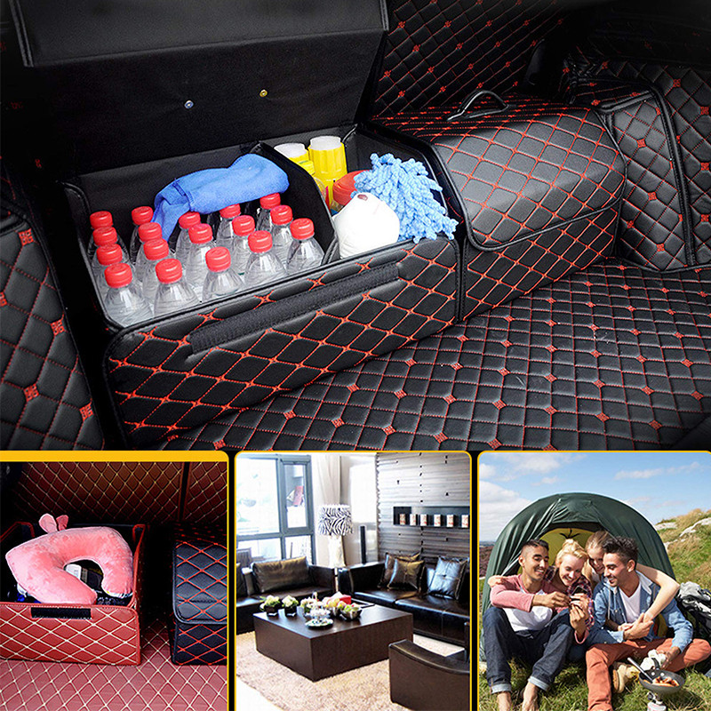 Cutie de depozitare portbagajul mașinii Geantă pliabilă din piele Organizator de înaltă capacitate pentru mașină, depozitare, ordonare, cutie de depozitare de călătorie, accesorii auto