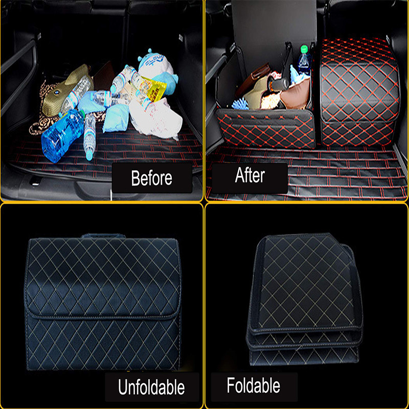 Cutie de depozitare portbagajul mașinii Geantă pliabilă din piele Organizator de înaltă capacitate pentru mașină, depozitare, ordonare, cutie de depozitare de călătorie, accesorii auto