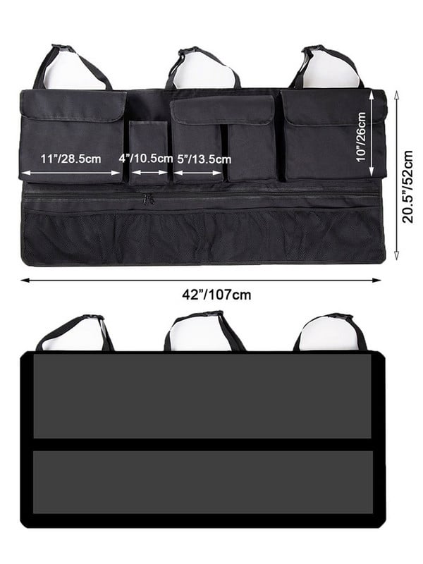 Daugiakišeninis automobilio bagažinės laikiklis pakabinamas nugaros sėdynės laikymo krepšys su 9 kišenėmis vandeniui atsparia Oksfordo audinio universalia laikymo kišene
