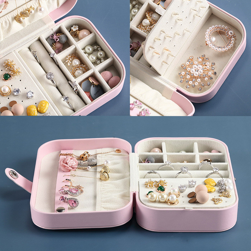 2020 Organizator universal de bijuterii Afișaj Cutii pentru bijuterii de călătorie Cutie portabilă pentru bijuterii Buton Depozitare piele Fermoar Bijutieri