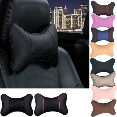 Car Neck Pillows Both Side Pu Leather 1pcs Pack Headrest For Head Pain Relief Filled Fiber Universal Car Pillow