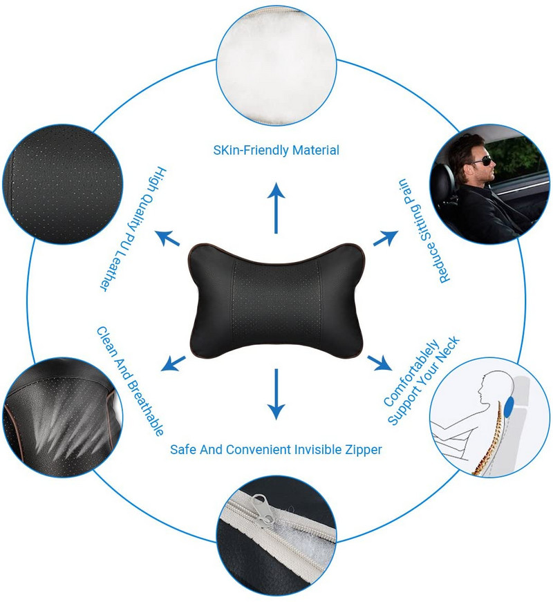 1 бр. Автомобилни възглавници за врат, изкуствена кожа, протектор за опора на главата, черен/червен, универсална облегалка за глава, възглавница за облегалка, подходяща за всички превозни средства