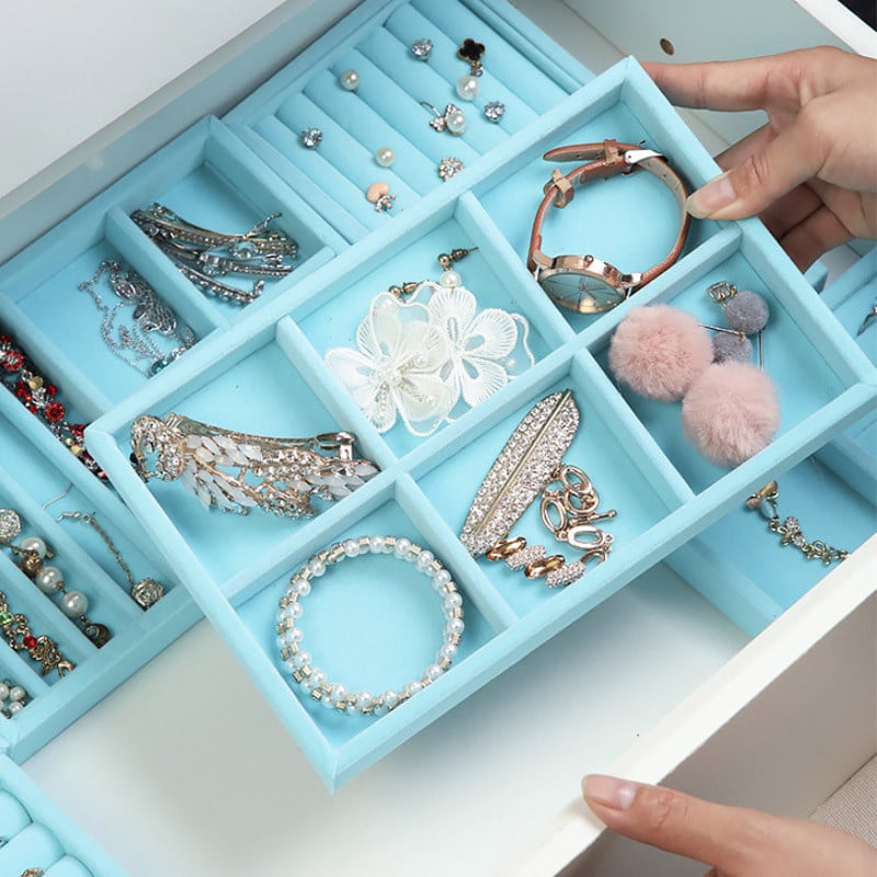 Unikalus mėlynas/rožinis „pasidaryk pats“ papuošalų laikymo dėklas žiedas apyrankė dovanų dėžutė papuošalų organizatorius auskarų laikiklis 3 dydžiai tinka daugumai kambario erdvės