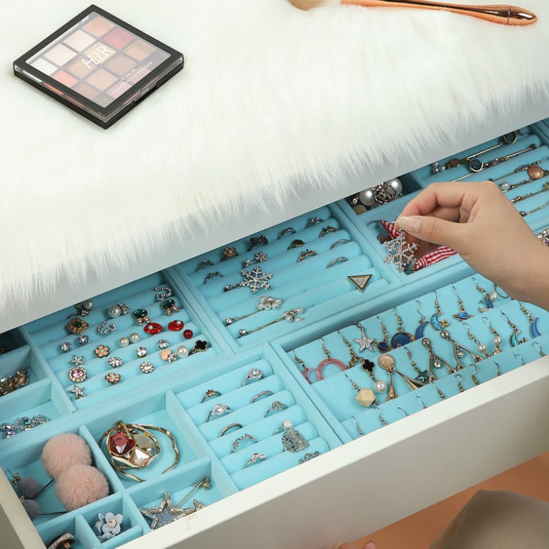 Unikalus mėlynas/rožinis „pasidaryk pats“ papuošalų laikymo dėklas žiedas apyrankė dovanų dėžutė papuošalų organizatorius auskarų laikiklis 3 dydžiai tinka daugumai kambario erdvės