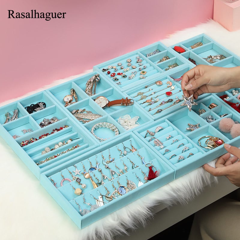 Unikalus mėlynas/rožinis „pasidaryk pats“ papuošalų laikymo dėklas žiedas apyrankė dovanų dėžutė papuošalų organizatorius auskarų laikiklis 3 dydžiai tinka daugumai kambario erdvės