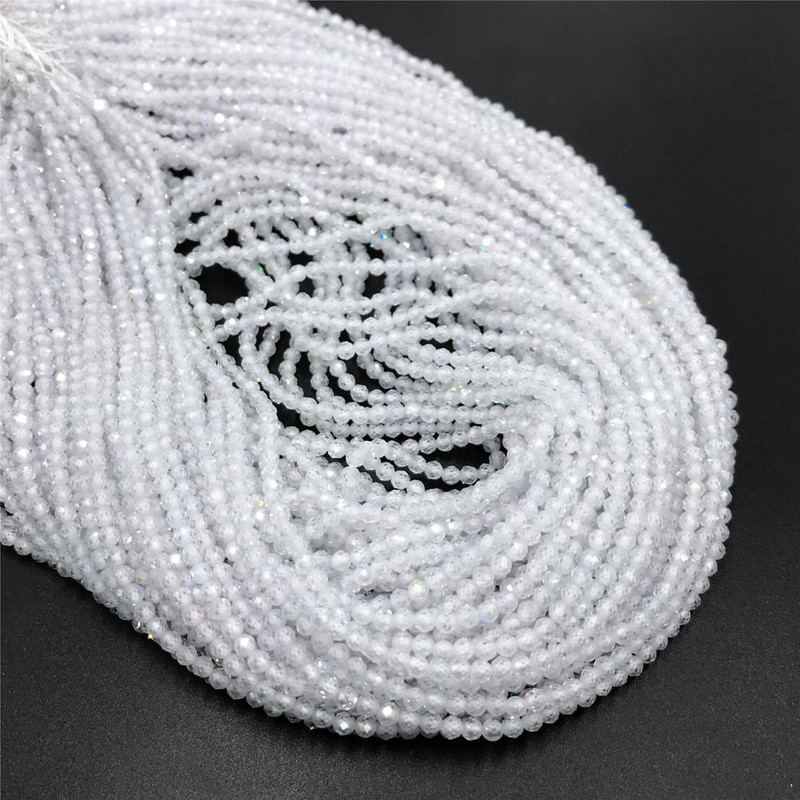 2 3mm läbipaistvad tsirkoonhelmed Looduslikud Väikesed kivist helmed pisikesed valged tsirkoonhelmed Ümmargused Väikesed Lahtised Helmed kvartskristallist kalliskivi