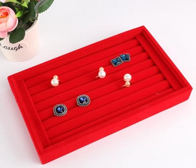 Naujas madingų papuošalų ekranas Aksominis / PU lizdai Auskarų žiedų padėklas Organizatoriaus laikiklis Dėklas Dėžutė Didmeninė laikymo žiedo auskaro raktas