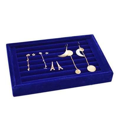 Naujas madingų papuošalų ekranas Aksominis / PU lizdai Auskarų žiedų padėklas Organizatoriaus laikiklis Dėklas Dėžutė Didmeninė laikymo žiedo auskaro raktas