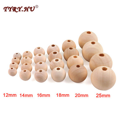 TYRY.HU 20-100 DB fából készült természetes kerek laza gyöngyök DIY 12/14/16/18/20/25mm karkötő nyaklánc kiegészítők ékszerkészítéshez