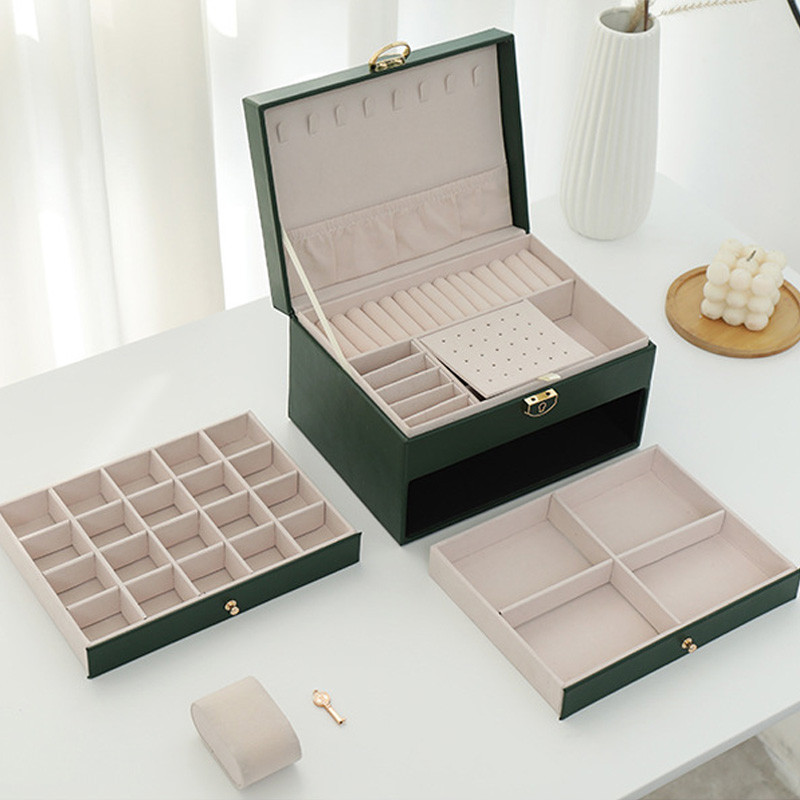 Naujai 3 sluoksnių romantiška dėžutė PU saugykla Unikali mėlyna papuošalų dėžutė Didmeninė kūrybinė nešiojama kelioninė laikymo dėžutė auskarų žiedas