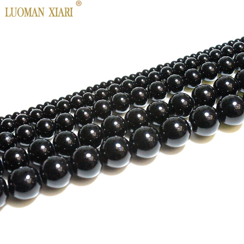 Didmeninė prekyba juodo onikso apvaliais natūralaus akmens karoliukais papuošalams gaminti „pasidaryk pats“ apyrankės karoliai 4/6/8/10/12/14 mm 15 colių sruogos
