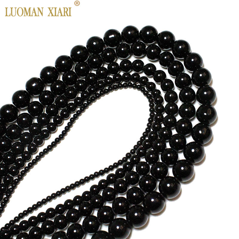 Didmeninė prekyba juodo onikso apvaliais natūralaus akmens karoliukais papuošalams gaminti „pasidaryk pats“ apyrankės karoliai 4/6/8/10/12/14 mm 15 colių sruogos