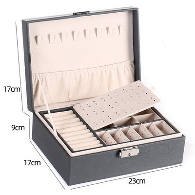 Nauja dvigubo sluoksnio PU / aksominė papuošalų dėžutė Modernus papuošalų laikymo laikiklis didelės talpos nešiojamas auskarų laikiklis dovanų pakuotė