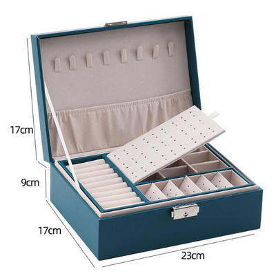 Nauja dvigubo sluoksnio PU / aksominė papuošalų dėžutė Modernus papuošalų laikymo laikiklis didelės talpos nešiojamas auskarų laikiklis dovanų pakuotė