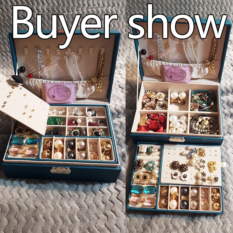 Nauja dvigubo sluoksnio PU / aksominė papuošalų dėžutė Modernus papuošalų laikymo laikiklis didelės talpos nešiojamas auskarų laikiklis dovanų pakuotė