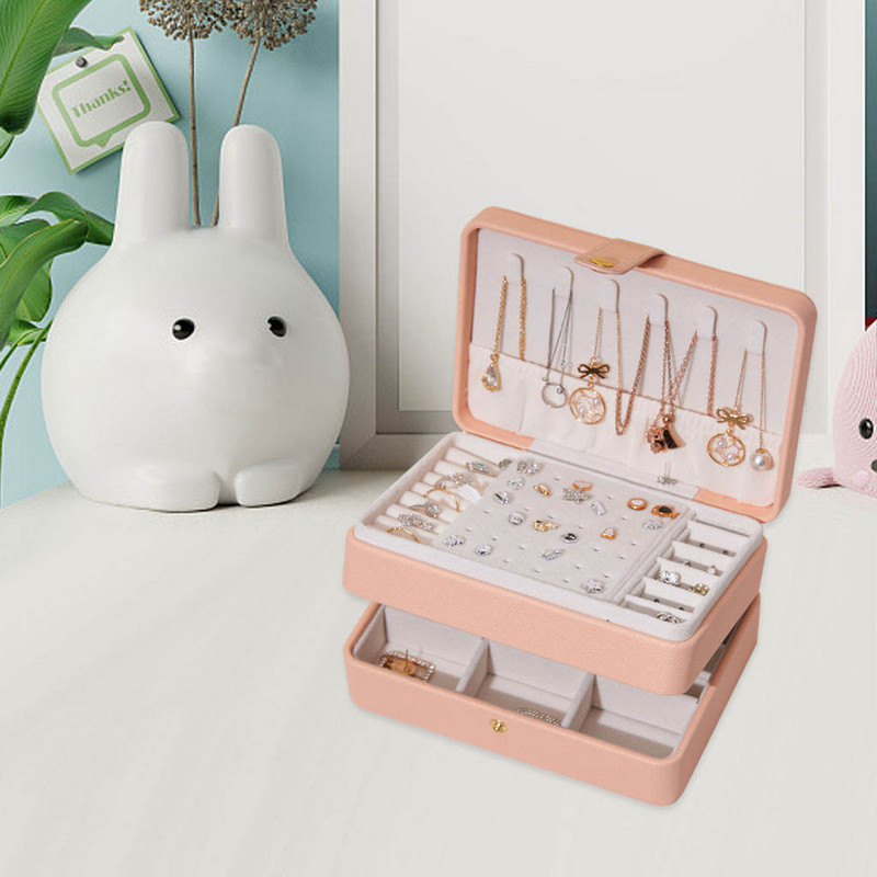 Didelės talpos PU odinės papuošalų dėžutės ekrano laikiklis Daugiafunkcis karolių žiedų apyrankės kelionių laikymo dėžutės vitrina