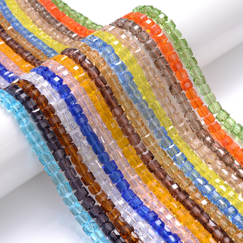 4 mm 6 mm 8 mm kockaste austrijske kristalne perle s kvadratnim fasetama, staklene labave razmaknice za nakit, narukvice, DIY izrada ogrlica