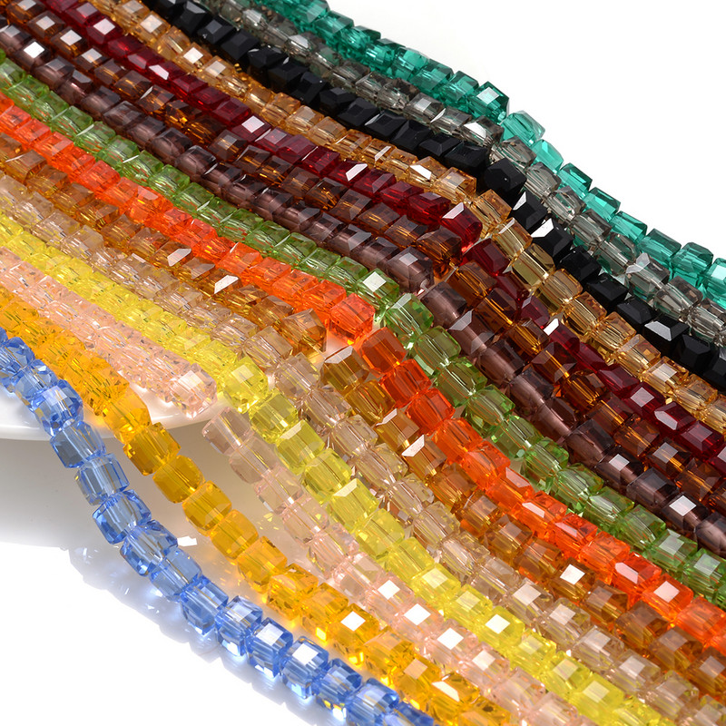 4 mm 6 mm 8 mm kockaste austrijske kristalne perle s kvadratnim fasetama, staklene labave razmaknice za nakit, narukvice, DIY izrada ogrlica