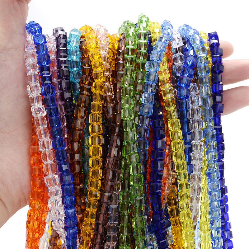 4 mm 6 mm 8 mm kockaste austrijske kristalne perle s kvadratnim fasetama, staklene labave razmaknice za nakit, narukvice, DIY izrada ogrlica