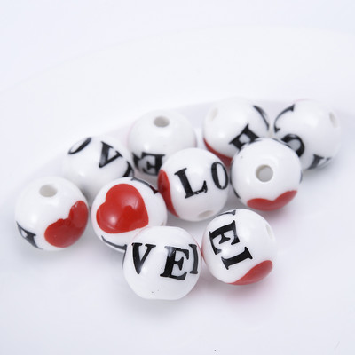 Uradi sam keramičke perle s uzorkom ljubavnog srca, 12 mm porculanske perle s okruglim rupama za DIY rukotvorine, narukvice, dodaci za izradu nakita, veleprodaja