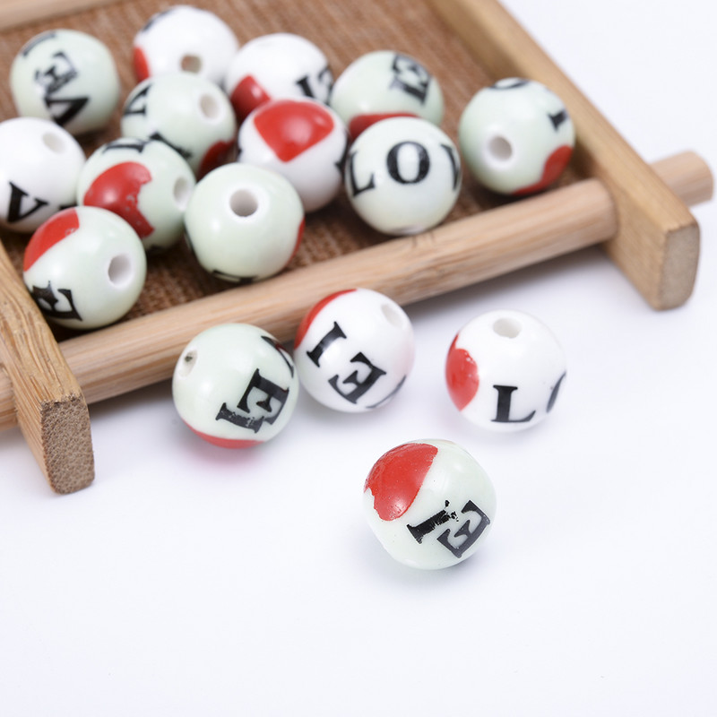 Uradi sam keramičke perle s uzorkom ljubavnog srca, 12 mm porculanske perle s okruglim rupama za DIY rukotvorine, narukvice, dodaci za izradu nakita, veleprodaja