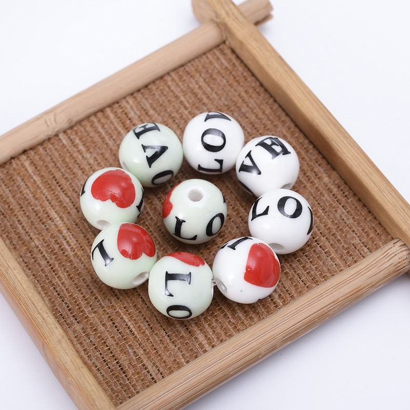 Uradi sam keramičke perle s uzorkom ljubavnog srca, 12 mm porculanske perle s okruglim rupama za DIY rukotvorine, narukvice, dodaci za izradu nakita, veleprodaja