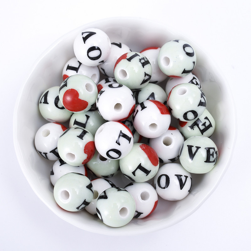 Uradi sam keramičke perle s uzorkom ljubavnog srca, 12 mm porculanske perle s okruglim rupama za DIY rukotvorine, narukvice, dodaci za izradu nakita, veleprodaja